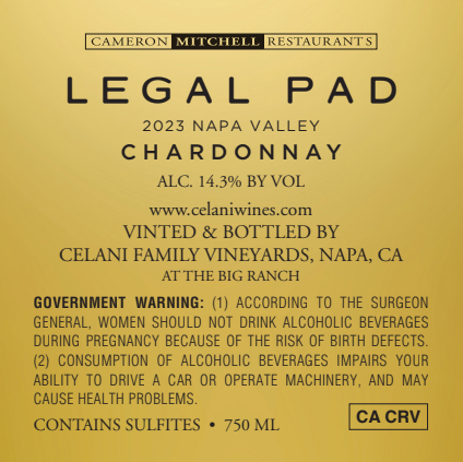 TABC label artwork for Legal Pad Chardonnay Napa Valley