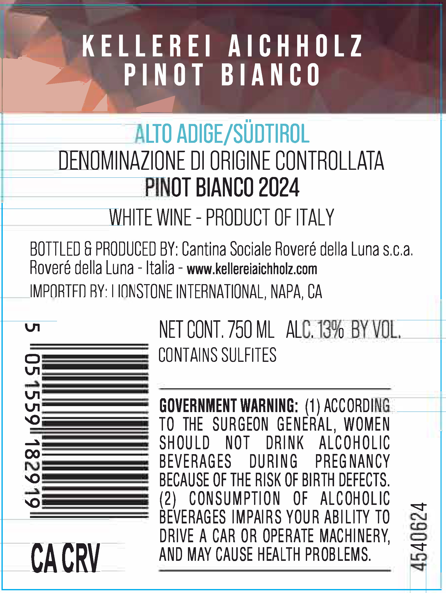 TABC label artwork for Kellerei Aichholz Alto Adige Pinot Bianco White Wine