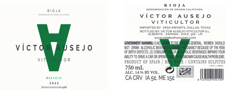TABC label artwork for VICTOR AUSEJO VITICULTOR MAZUELO