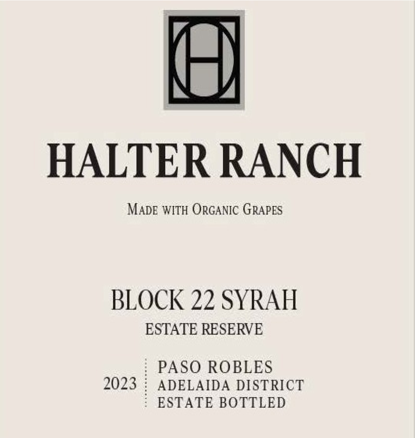 TABC label artwork for Halter Ranch Block 22 Syrah