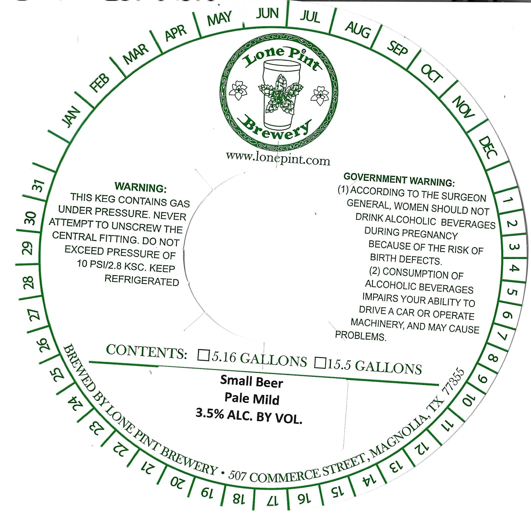 TABC label artwork for Small Beer Pale Mild