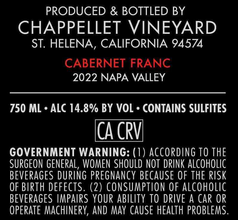 TABC label artwork for Chappellet Cabernet Franc Napa Valley
