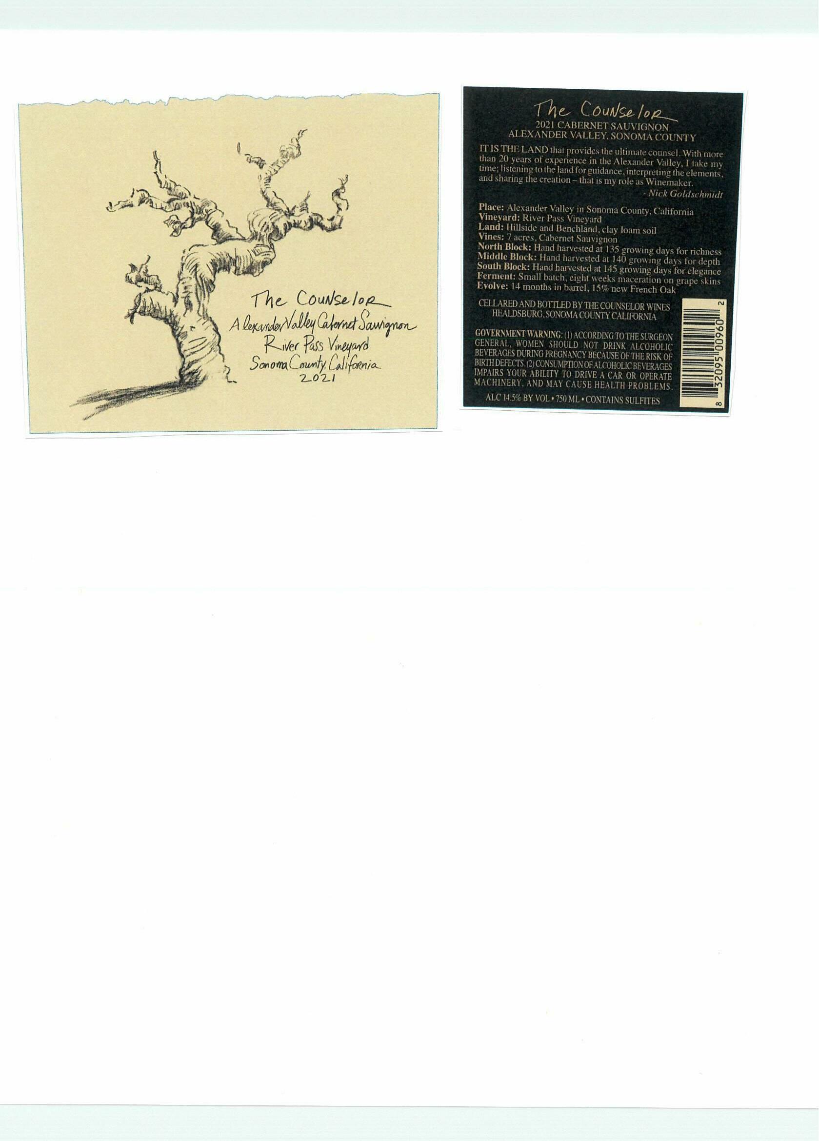 TABC label artwork for The Counselor Cabernet Sauvignon Alexander Valley