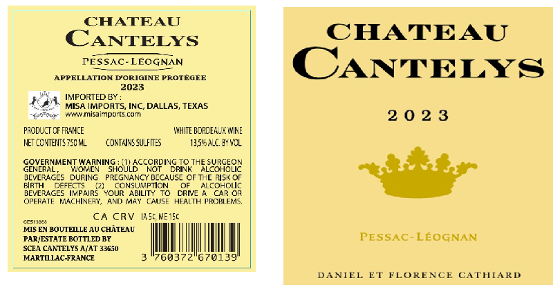 TABC label artwork for CHATEAU CANTELYS PESSAC-LEOGNAN