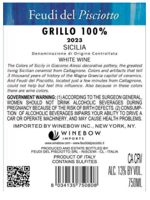 TABC label artwork for FEUDI DEL PISCIOTTO GRILLO