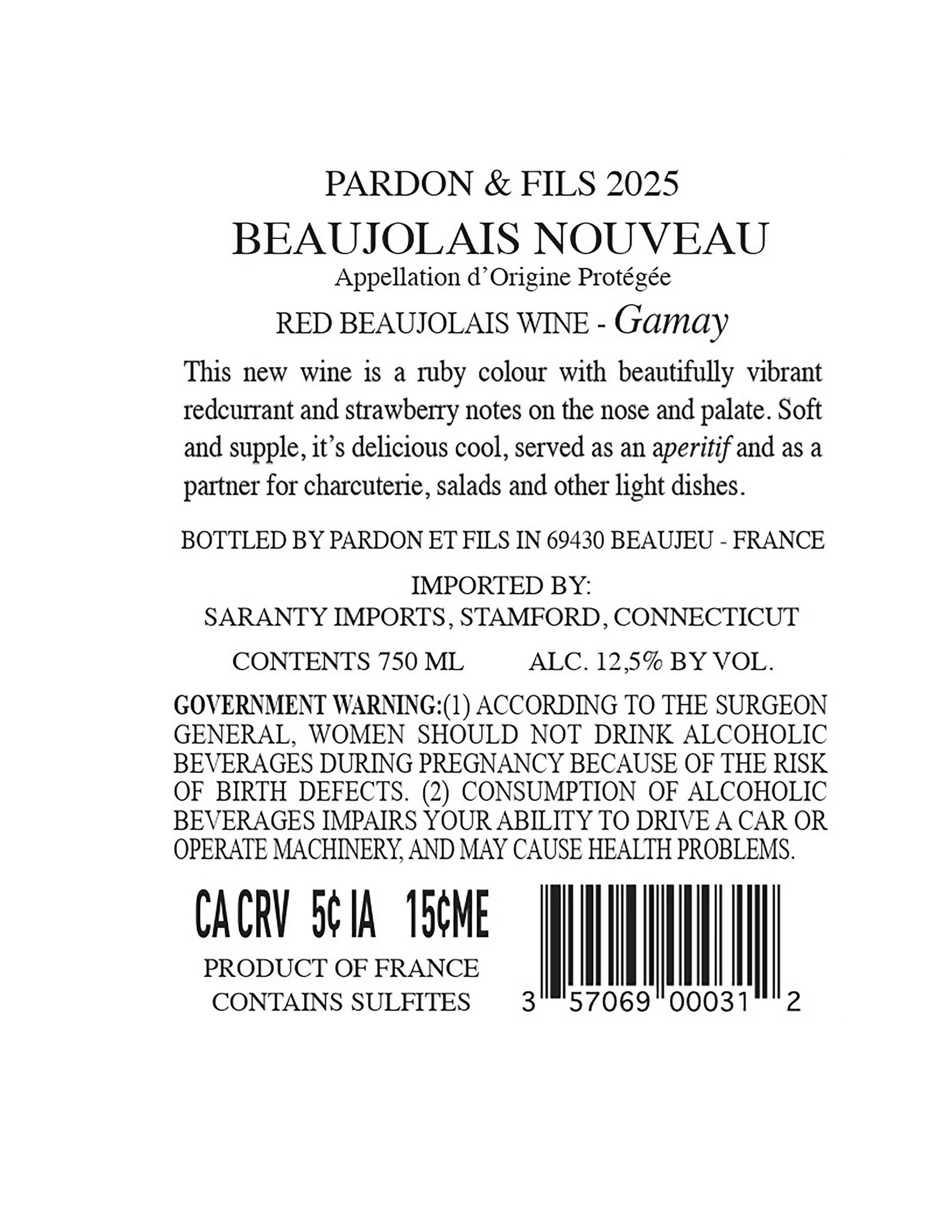 TABC label artwork for Pardon & Fils Beaujolais Nouveau