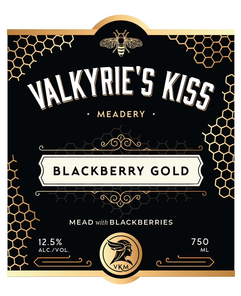 TABC label artwork for Valkyrie's Kiss Meadery Blackberry Gold