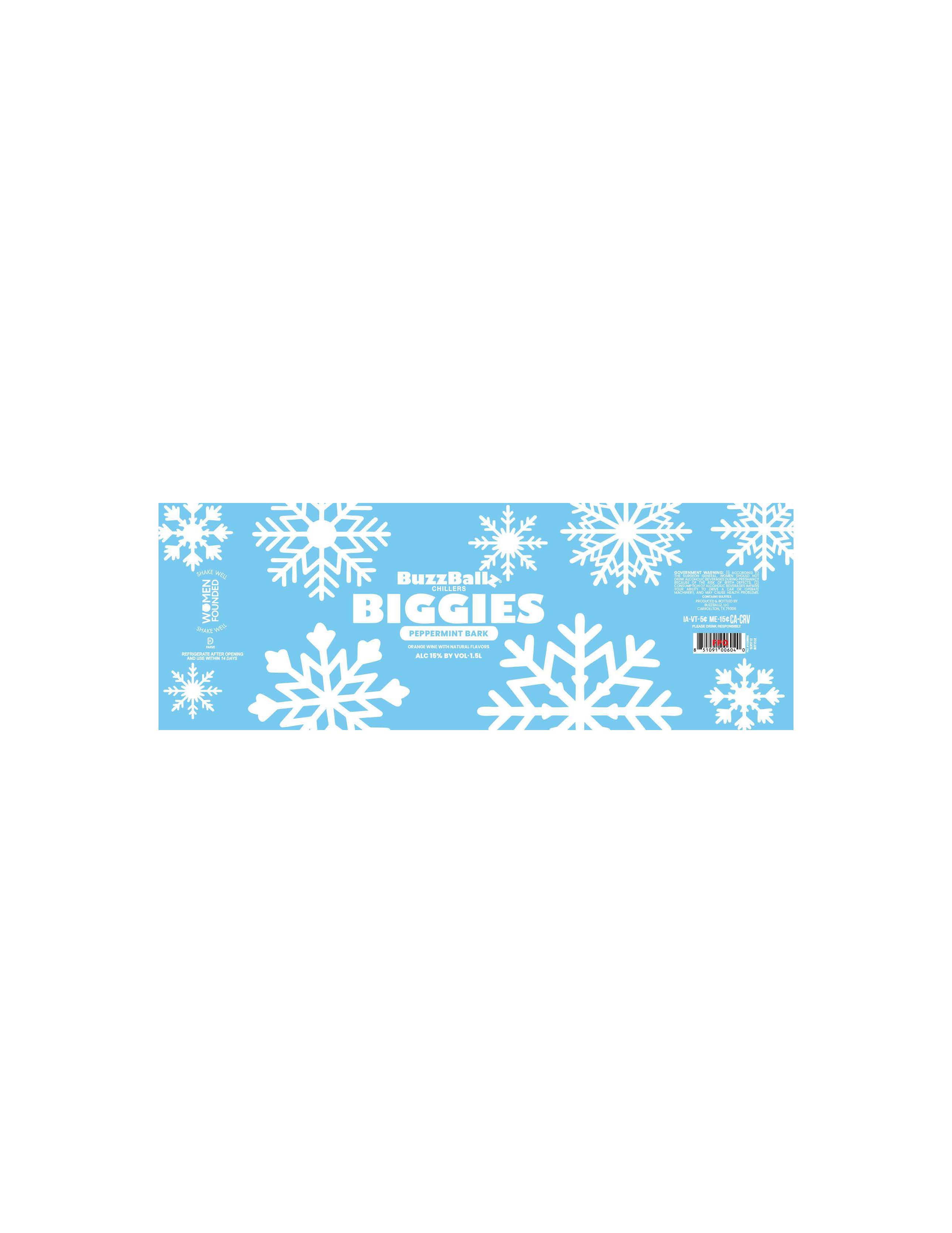 TABC label artwork for BuzzBallz Chillers Biggies Peppermint Bark 1.5L