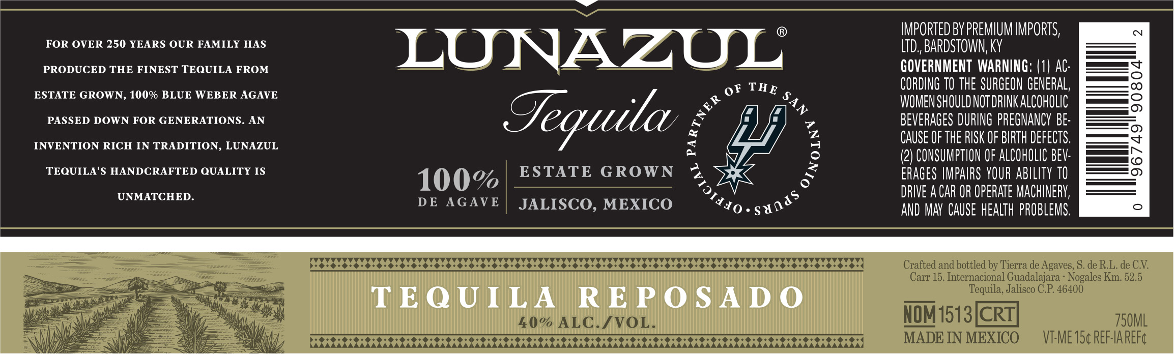 TABC label artwork for Lunazul Tequila Reposado San Antonio Spurs Pkg.