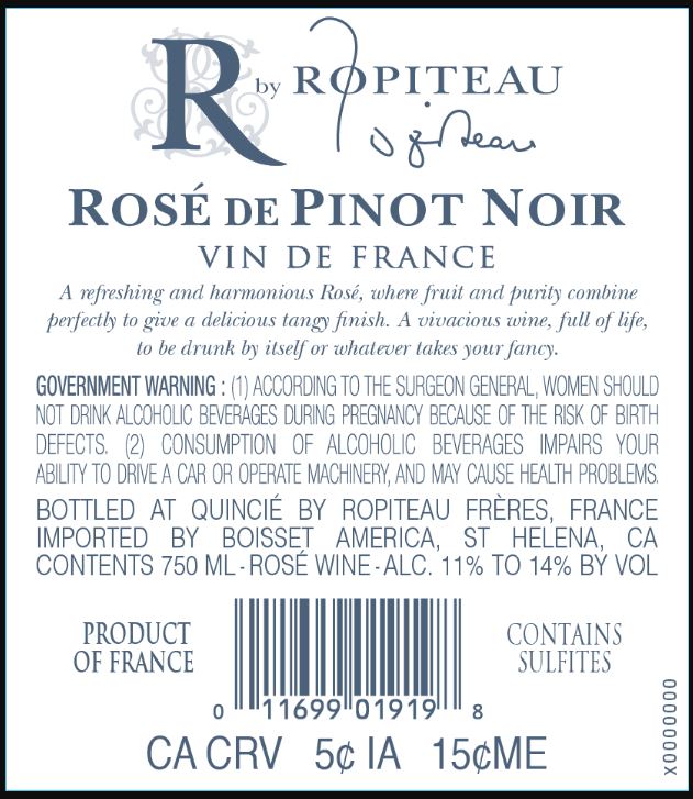 TABC label artwork for Ropiteau Rose de Pinot Noir