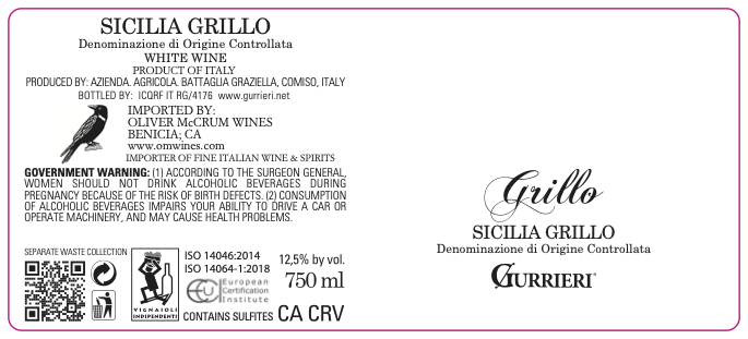 TABC label artwork for GURRIERI GRILLO