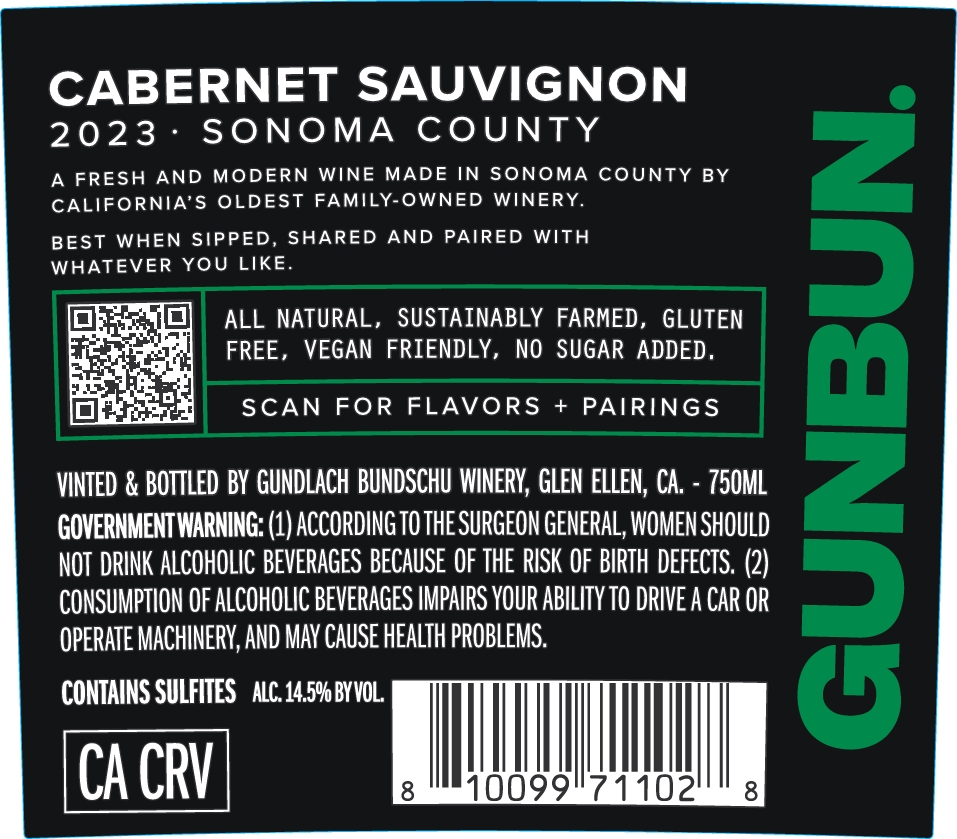 TABC label artwork for GUNBUN Cabernet Sauvignon Sonoma County