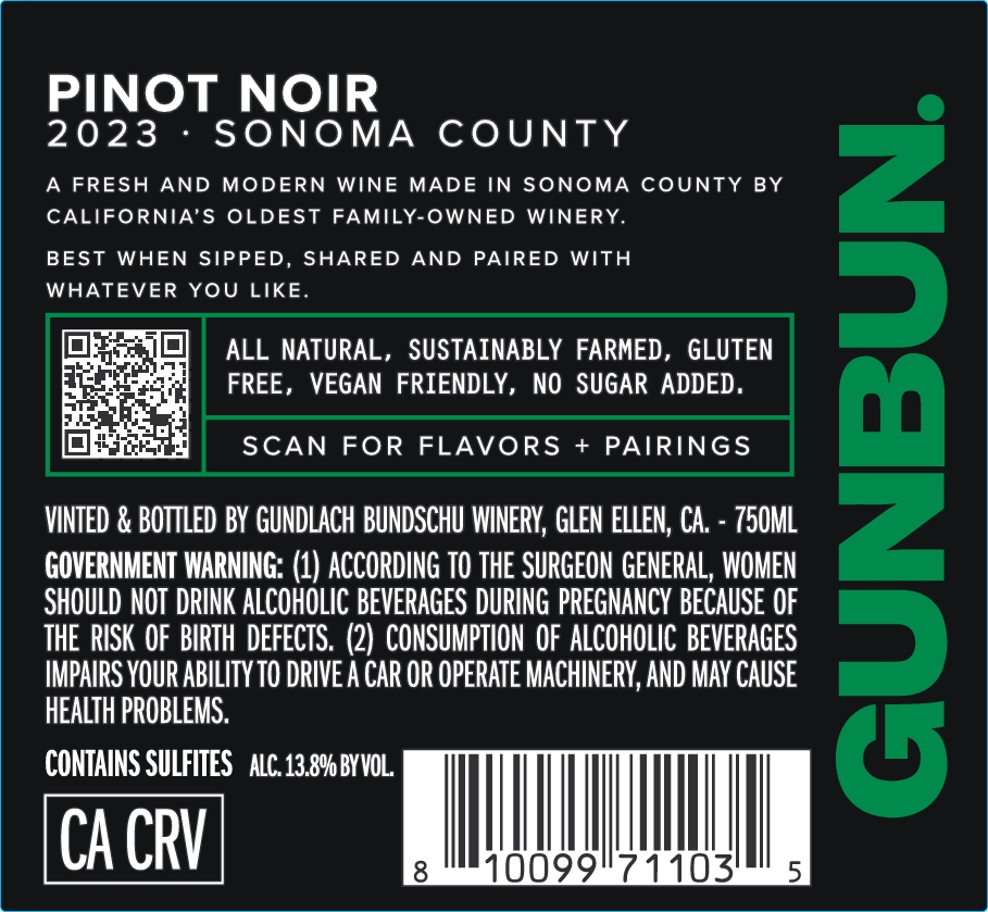 TABC label artwork for GUNBUN Pinot Noir Sonoma County