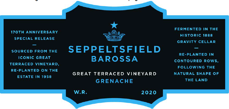 TABC label artwork for Seppeltsfield Great Terraced Vineyard Barossa Grenache