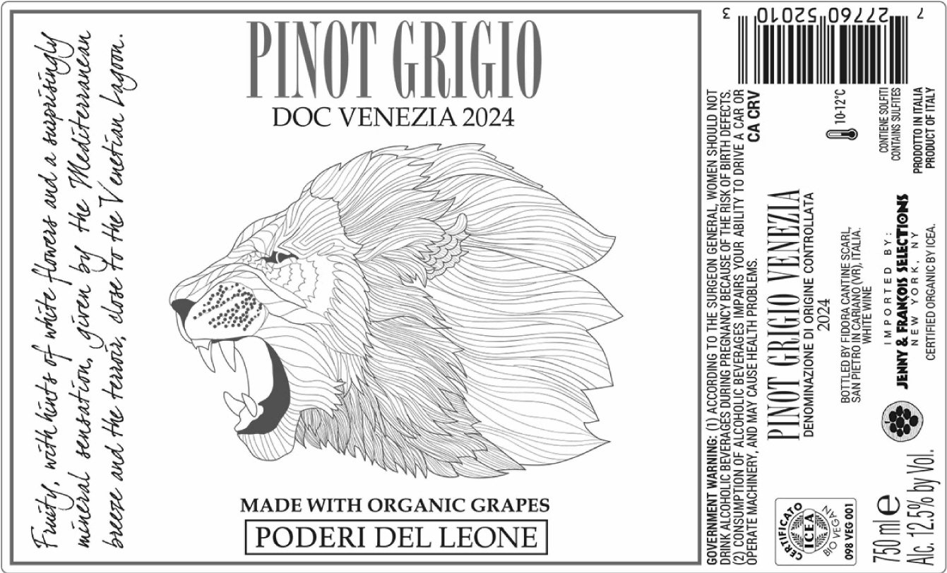 TABC label artwork for Poderi del Leone Pinot Grigio