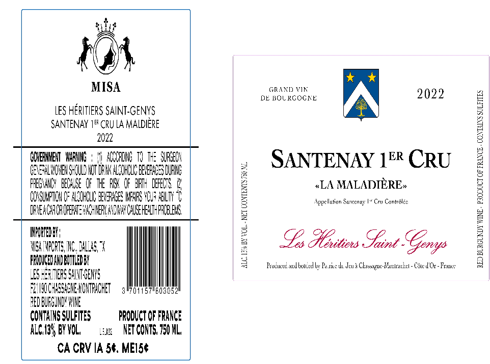 TABC label artwork for LES HERITIERS SAINT-GENYS LA MALDIERE