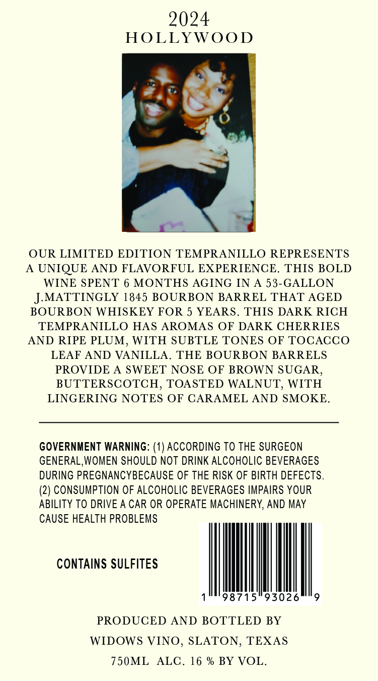 TABC label artwork for WINEING WIDOWS HOLLYWOOD TEMPRANILLO