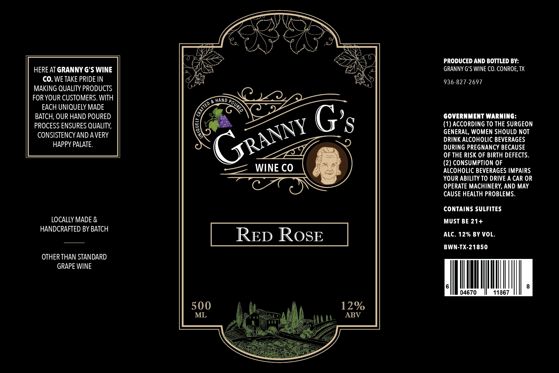 TABC label artwork for Pino Noir Rose
