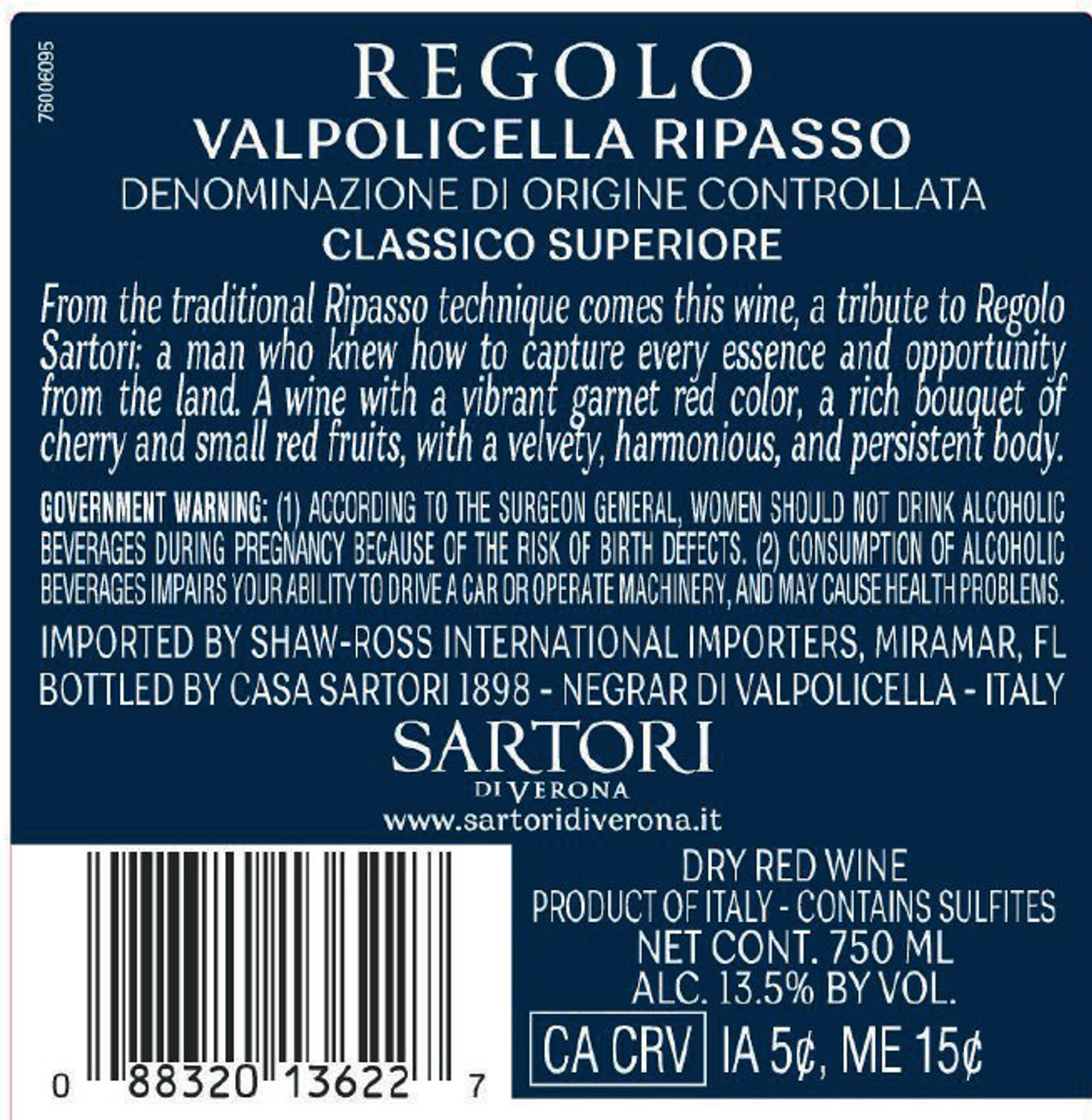 TABC label artwork for Sartori Regolo Valpolicella Ripasso Classico Superiore