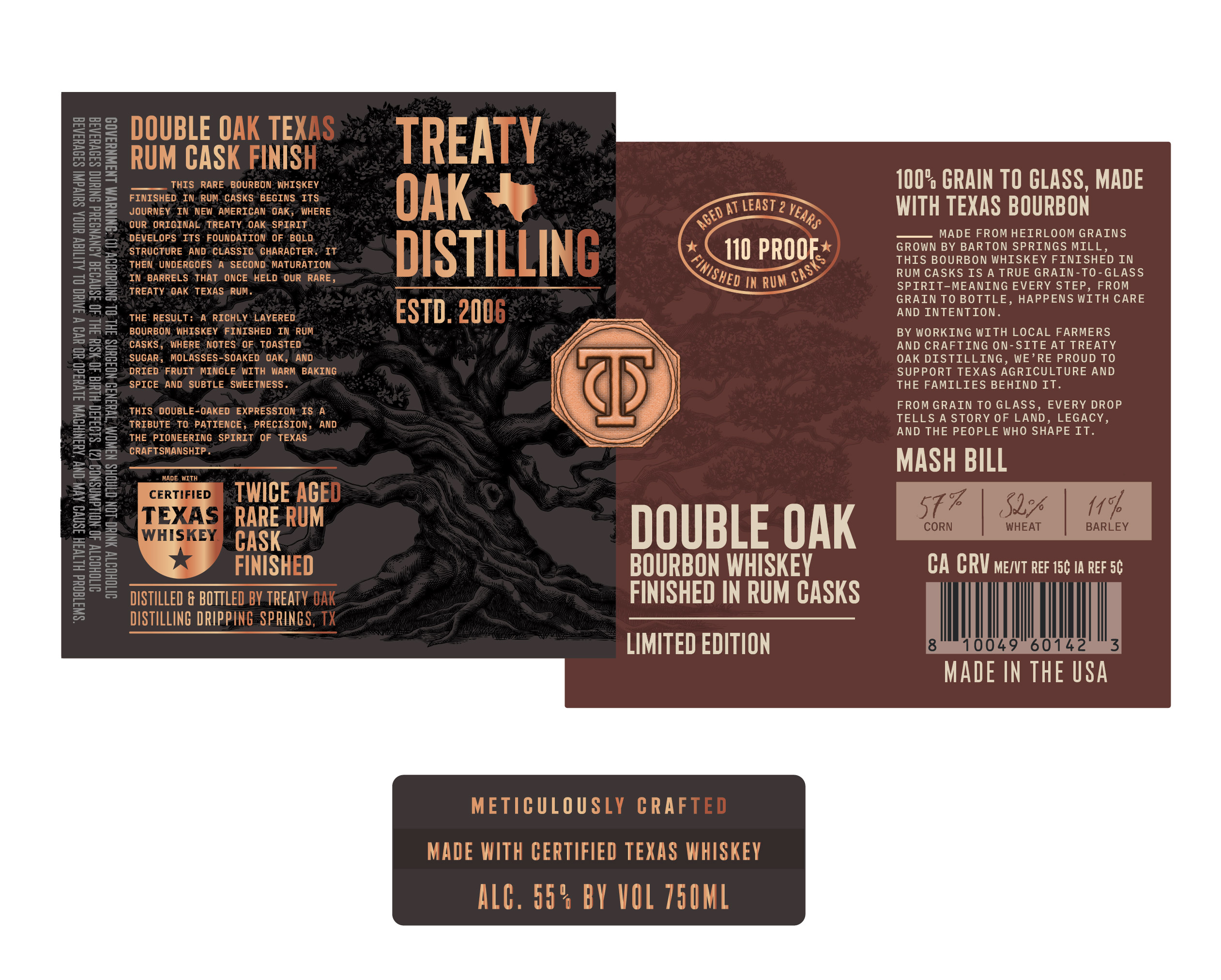 TABC label artwork for Treaty Oak Double Oak Bourbon Whiskey Finished in Rum Casks Limited Edition