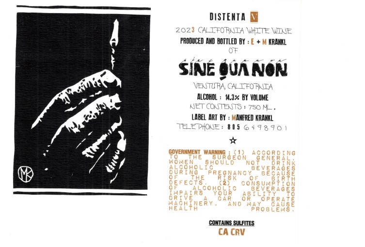TABC label artwork for SINE QUA NON DISTENTA V WHITE