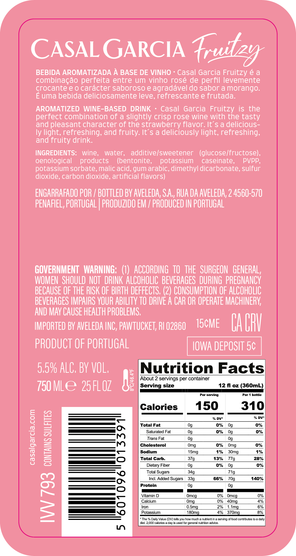 TABC label artwork for Casal Garcia Fruitzy Strawberry