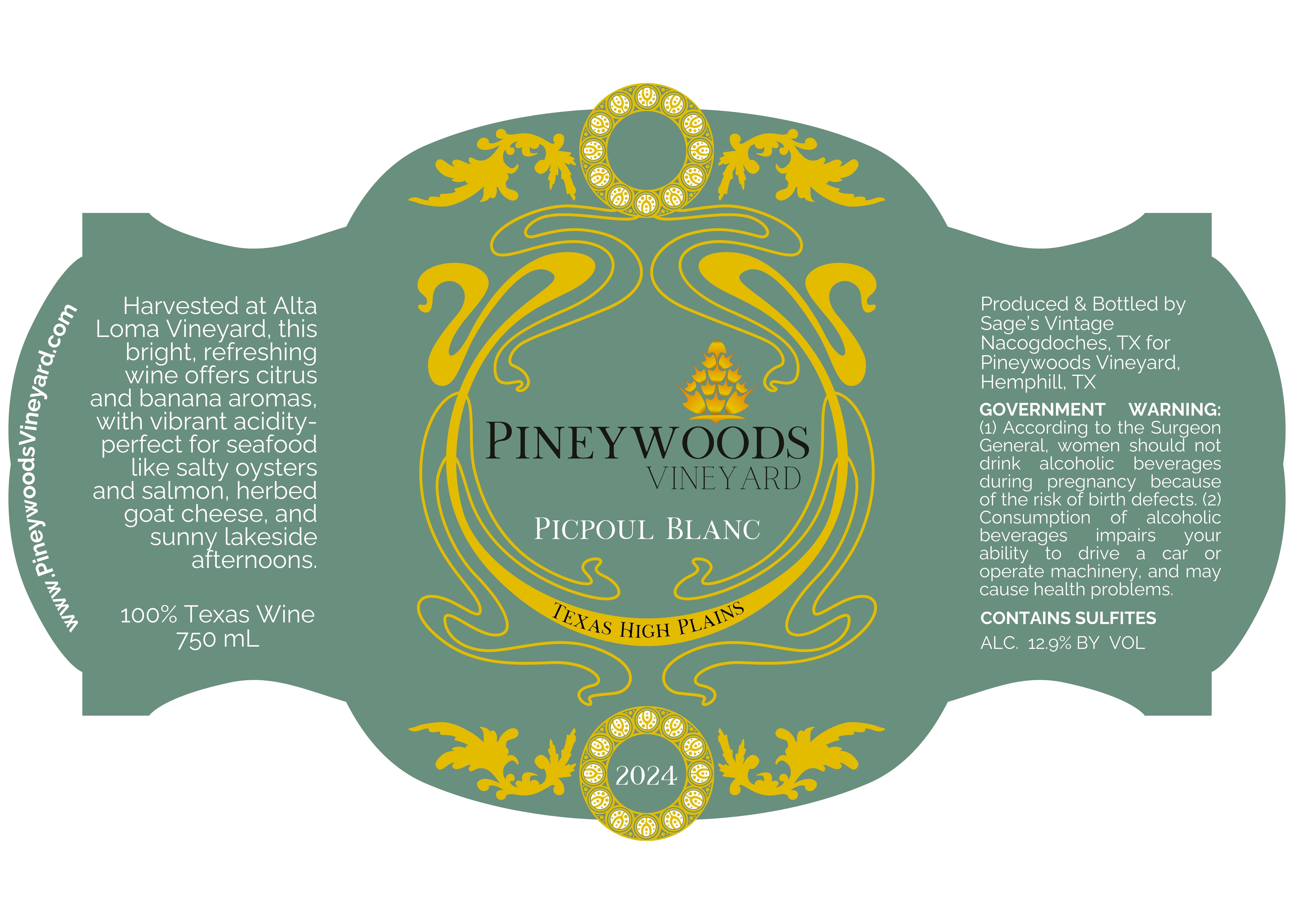 TABC label artwork for Picpoul Blanc