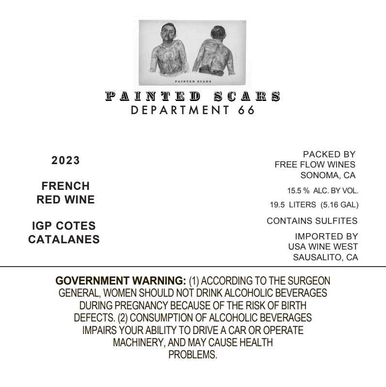 TABC label artwork for Painted Scars Department 66 Red Wine IGP Cotes Catalanes