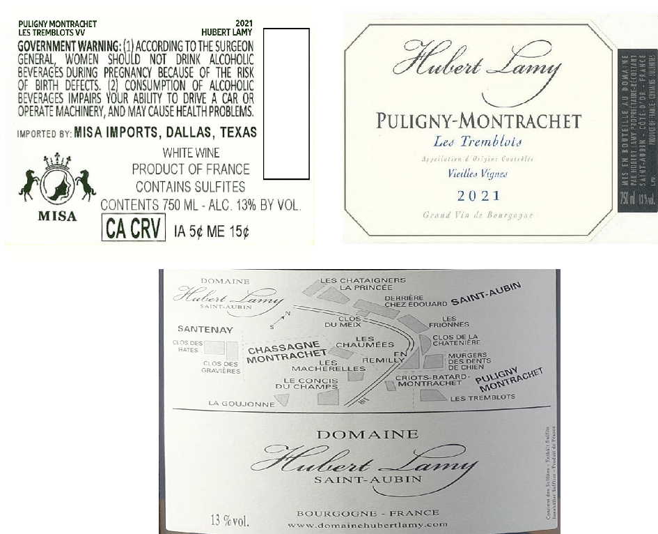 TABC label artwork for HUBERT LAMY LES TREMBLOTS