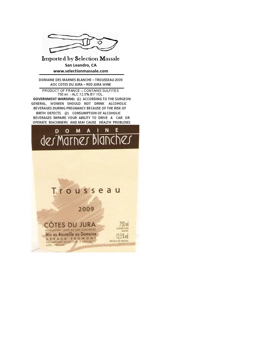 TABC label artwork for Domaine Des Marnes Blanches Trousseau Cotes du Jura