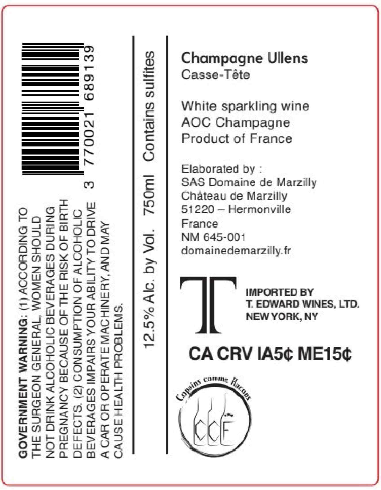 TABC label artwork for Champagne Ullens Casse-Tete