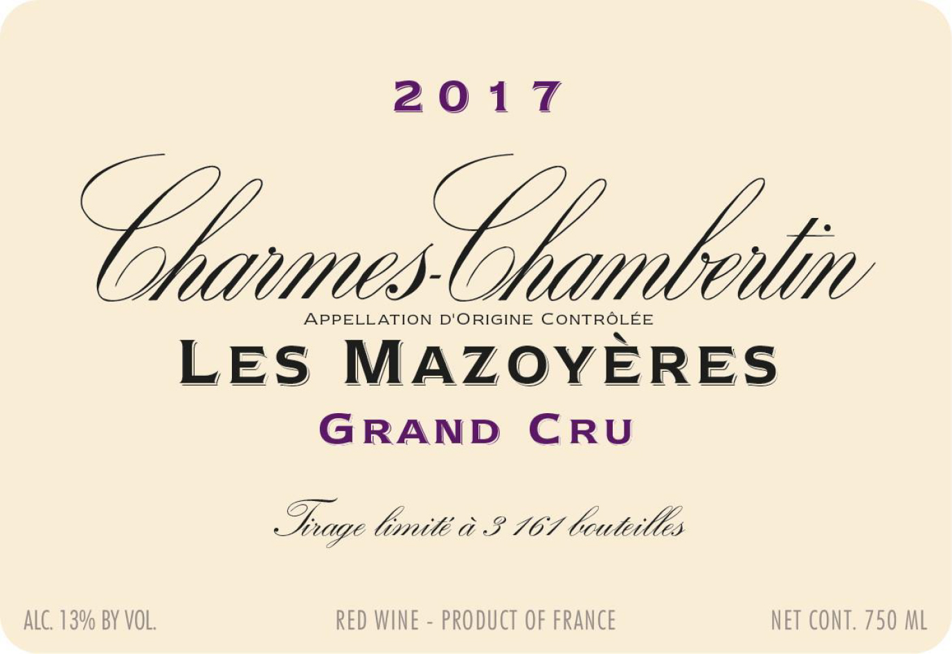 TABC label artwork for Domaine Vougeraie Charmes-Chambertin "Les Mazoyeres" Grand Cru
