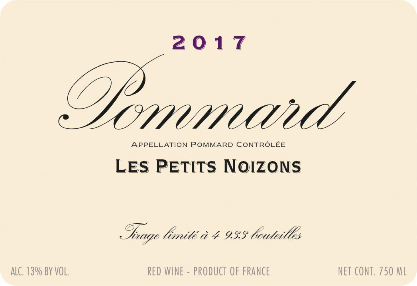 TABC label artwork for Domaine Vougeraie Les Petits Noizons Pommard