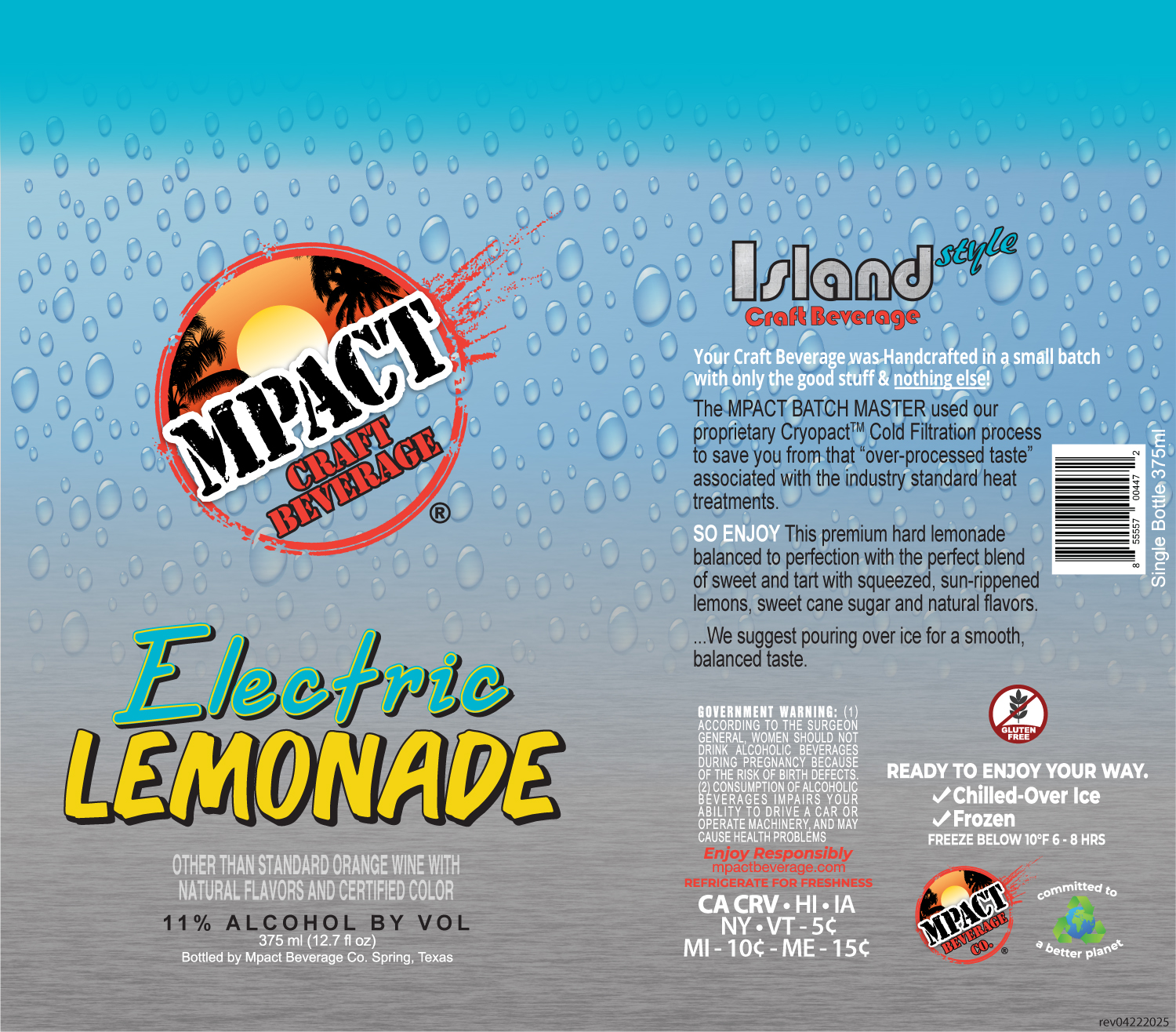 TABC label artwork for Mpact Beverage Co. Electric Lemonade