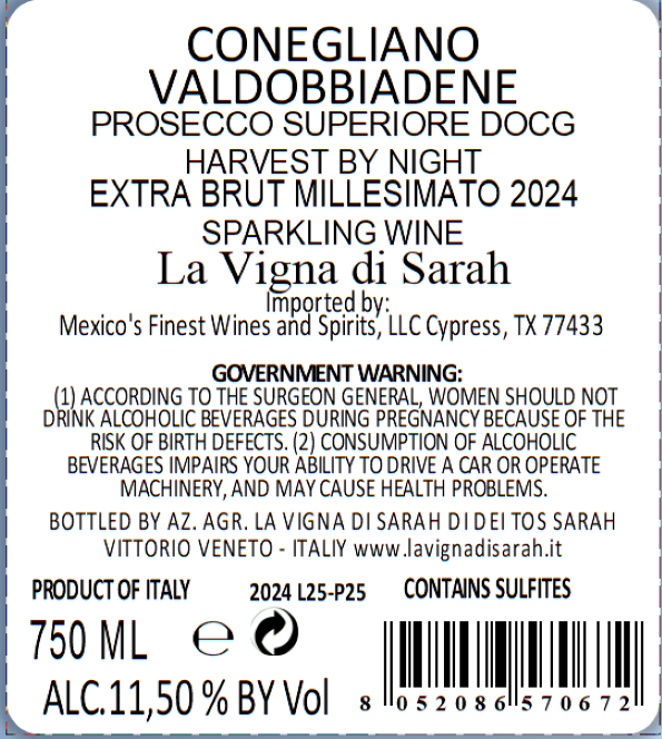 TABC label artwork for La Vigna di Sarah Grappoli di Luna Conegliano Valdobbiadene Prosecco Superiore