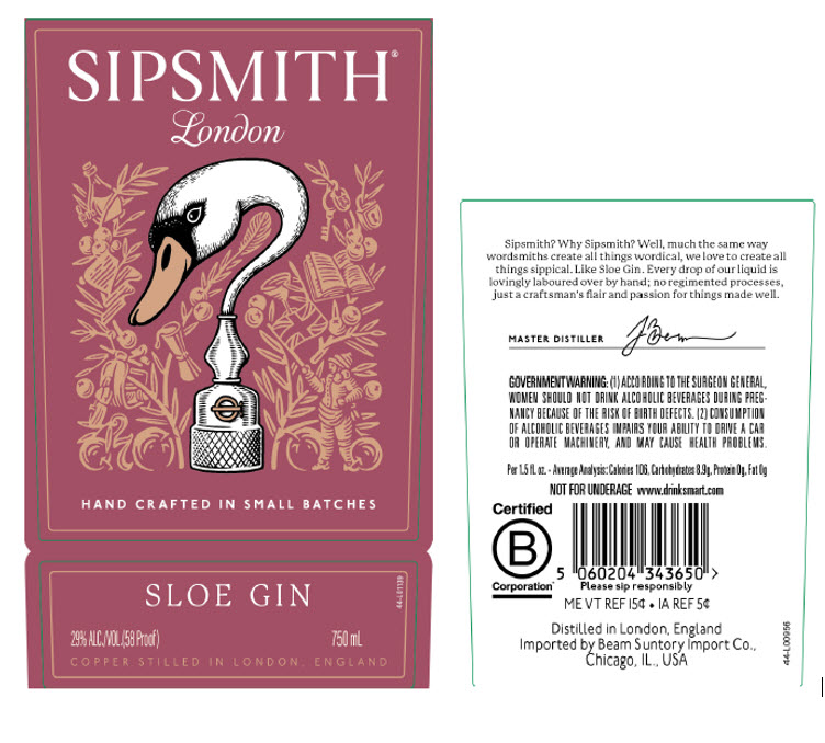 TABC label artwork for Sipsmith Sloe Gin