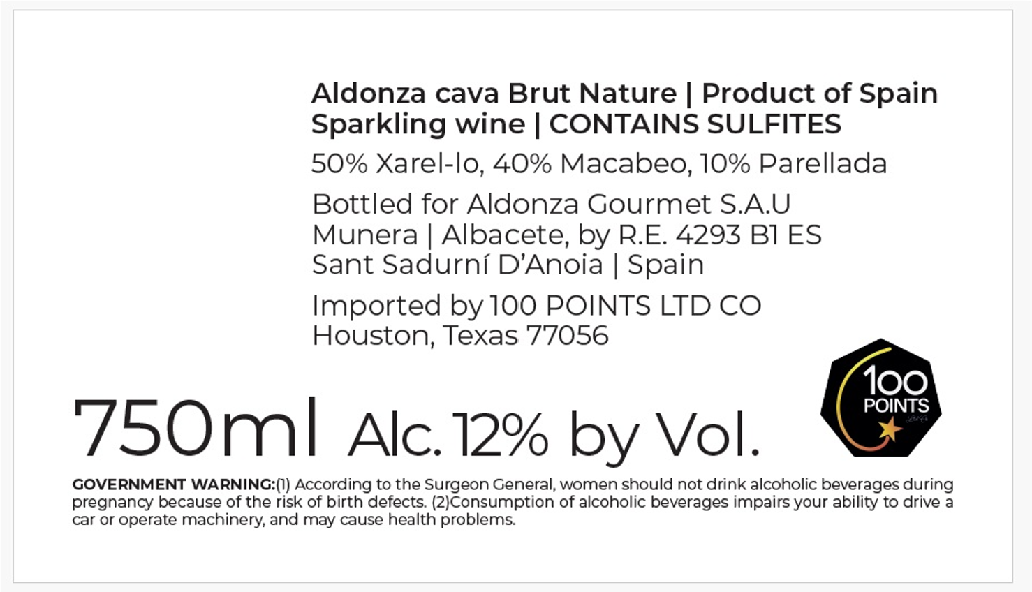 TABC label artwork for CAVA BRUT NATURE ALDONZA