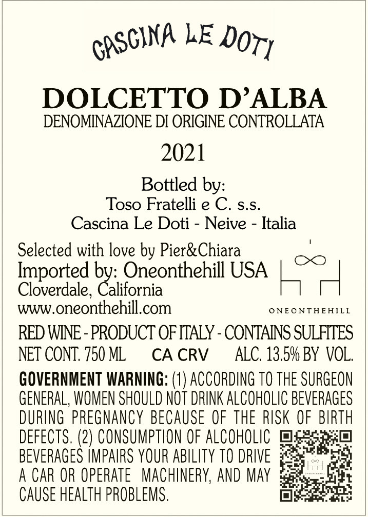 TABC label artwork for Cascina Le Doti Dolcetto d'Alba DOC