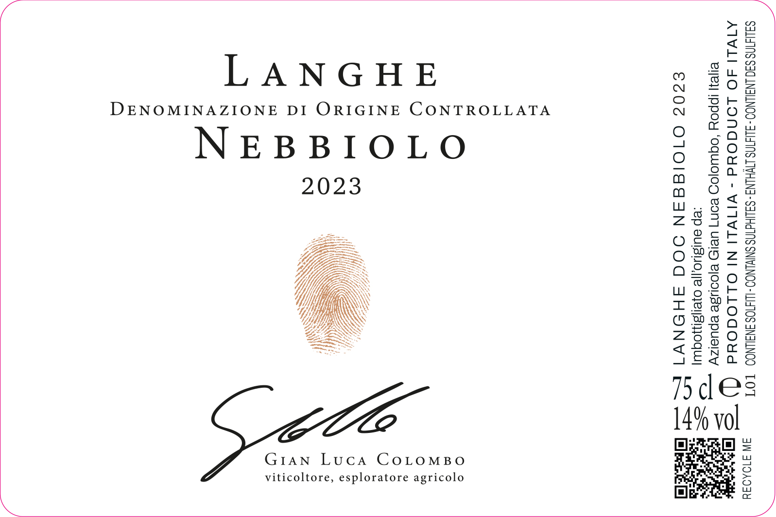TABC label artwork for GIAN LUCA COLOMBO Langhe Nebbiolo