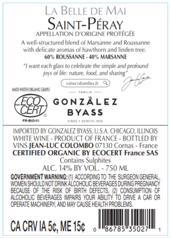 TABC label artwork for JEAN-LUC COLOMBO LA BELLE DE MAI WHITE WINE SAINT-PERAY