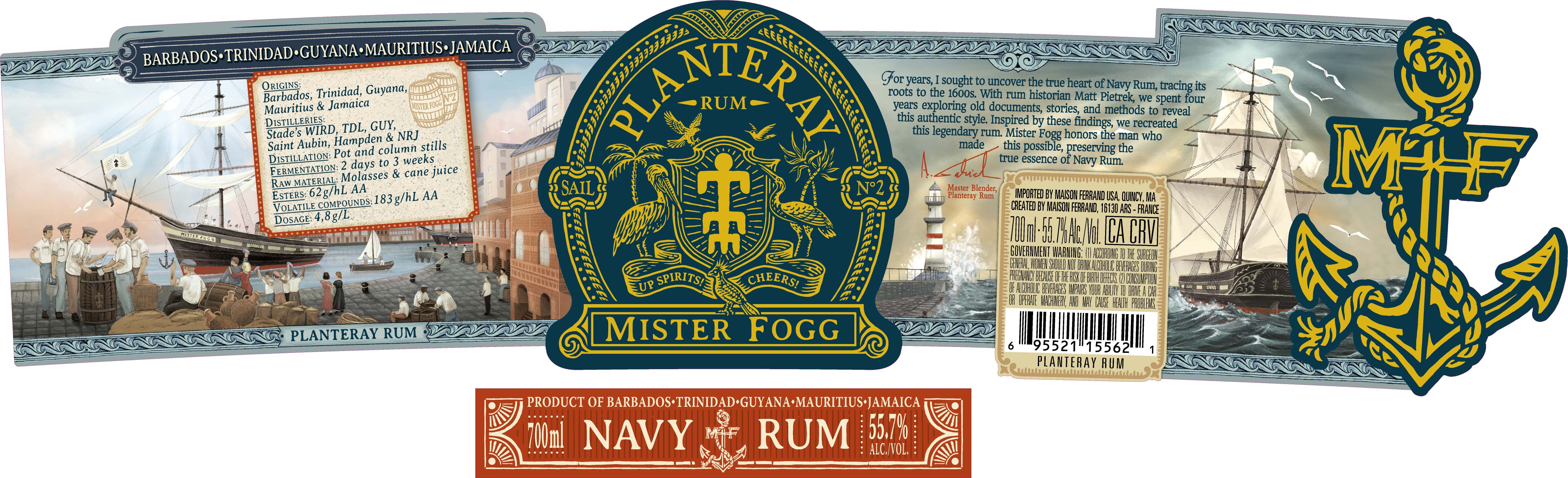 TABC label artwork for Planteray Mister Fogg Navy Rum Sail No. 2