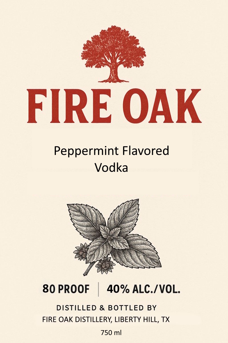TABC label artwork for Fire Oak Peppermint Flavored Vodka