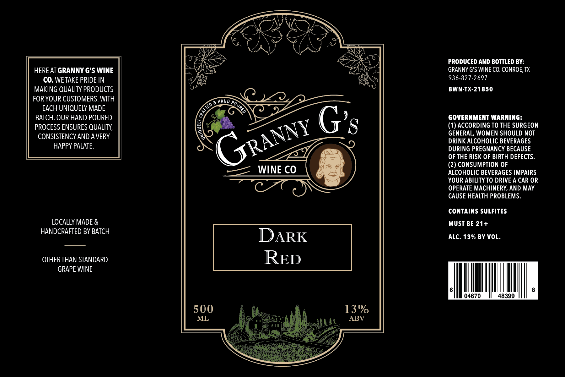 TABC label artwork for GRANNY G'S WINE CO. DARK RED