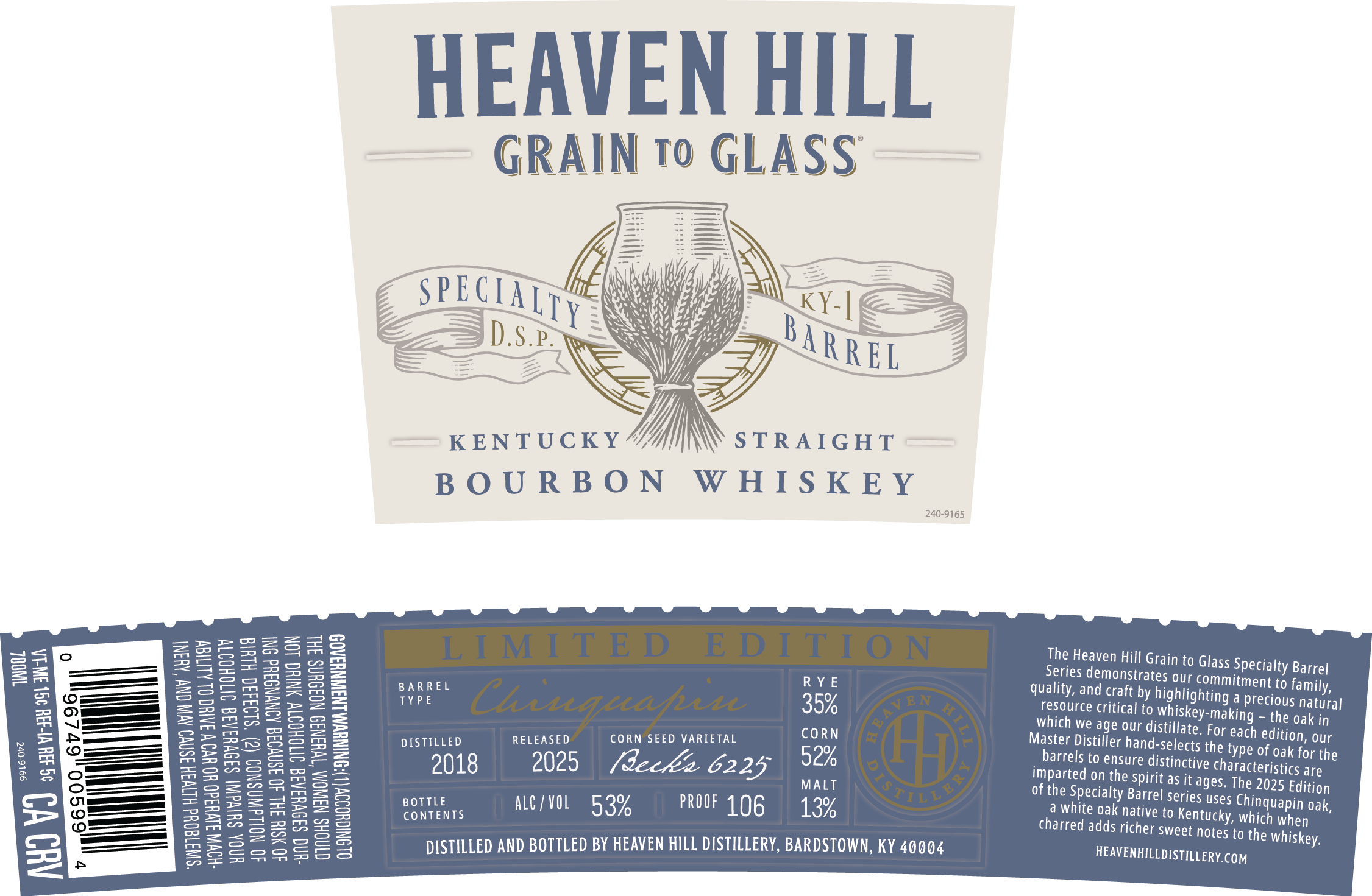 TABC label artwork for Heaven Hill Grain to Glass 1st Ed/Kentucky Straight Bbn 0213