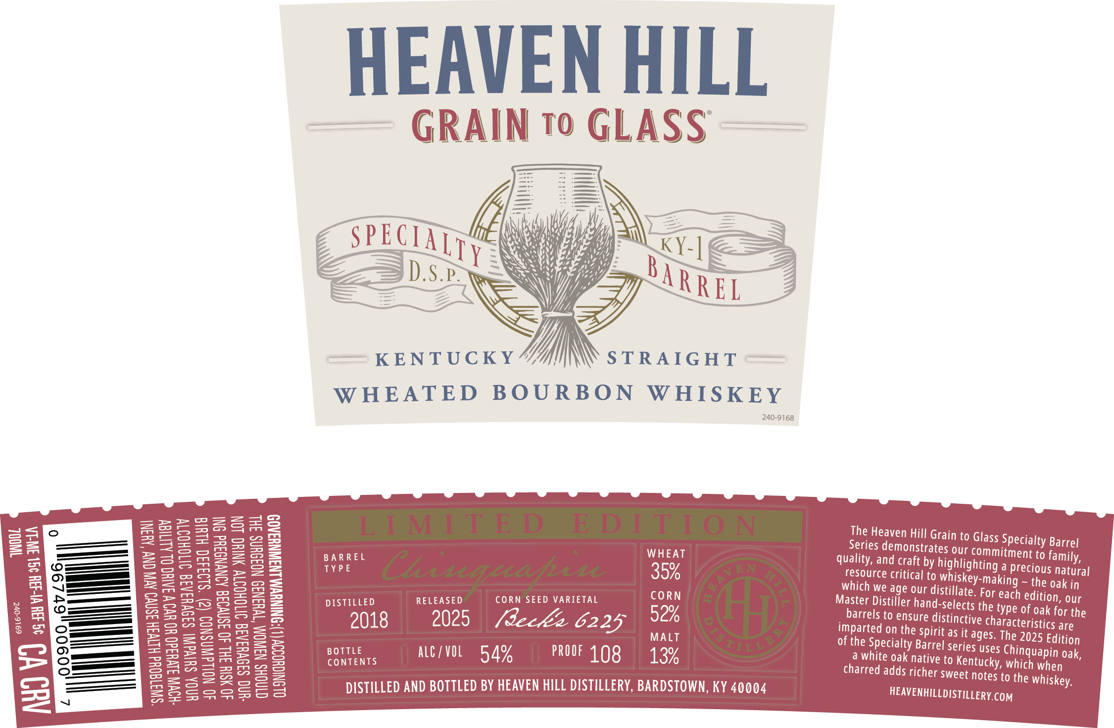 TABC label artwork for Heaven Hill Grain to Glass 1st Ed/Kentucky Straight Wheated Bbn 0244