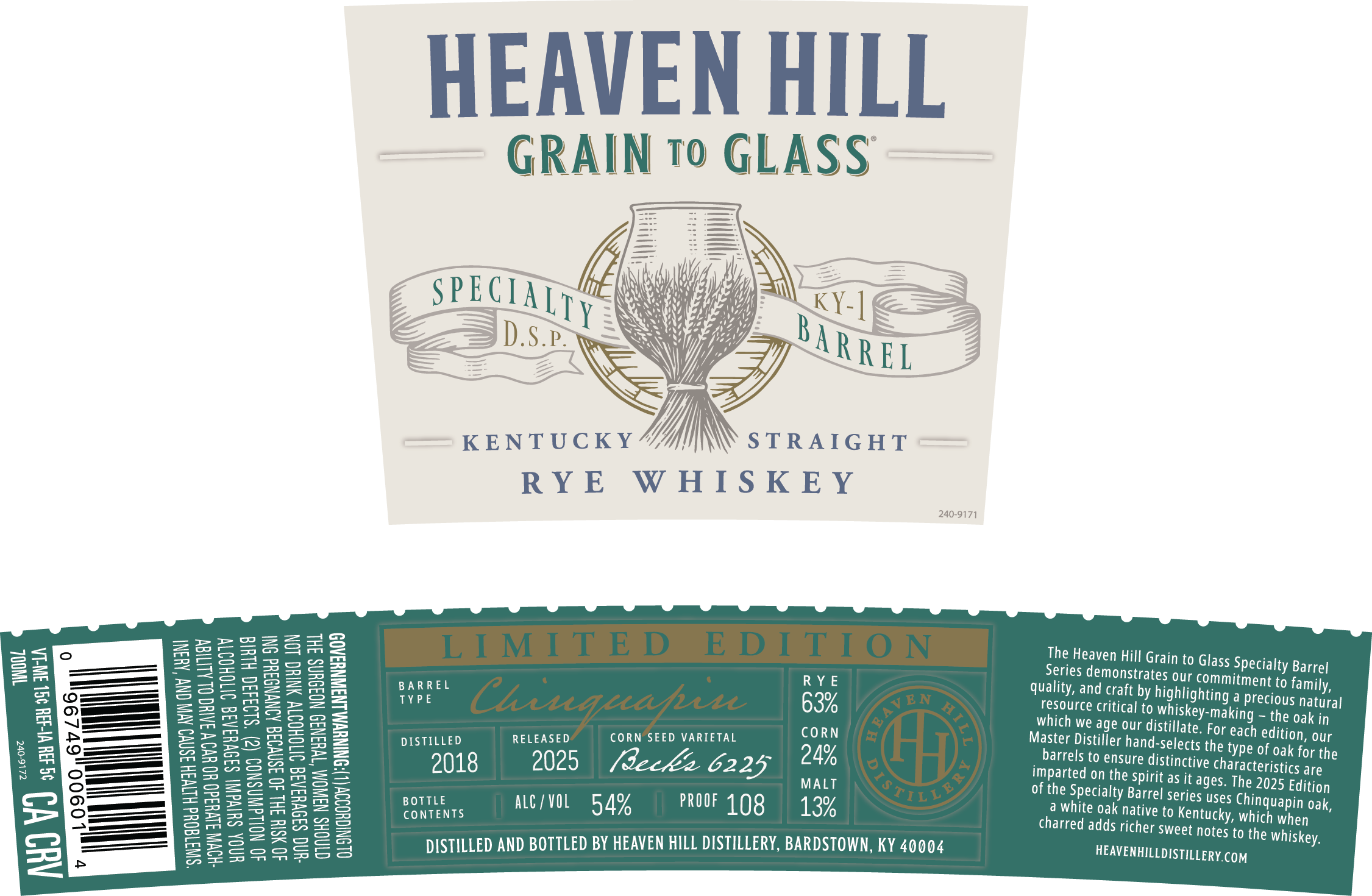 TABC label artwork for Heaven Hill Grain to Glass 1st Ed/Kentucky Straight Rye Whiskey 0218