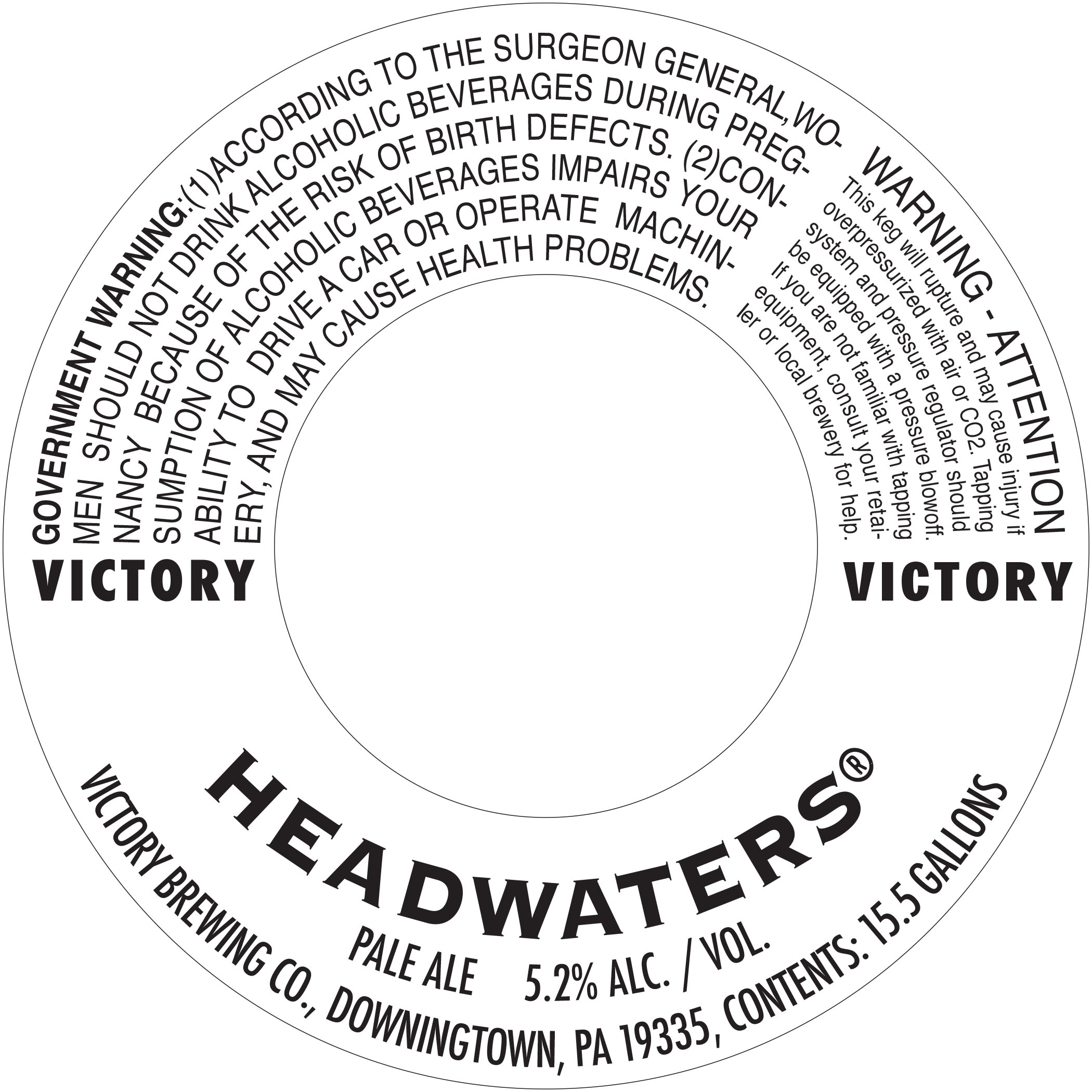 TABC label artwork for VICTORY HEADWATERS KEGS