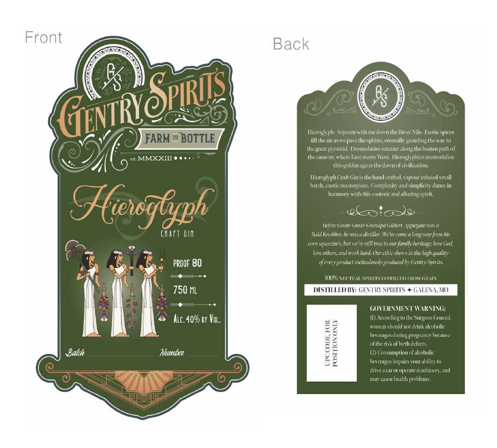 TABC label artwork for Hieroglyph Craft Gin
