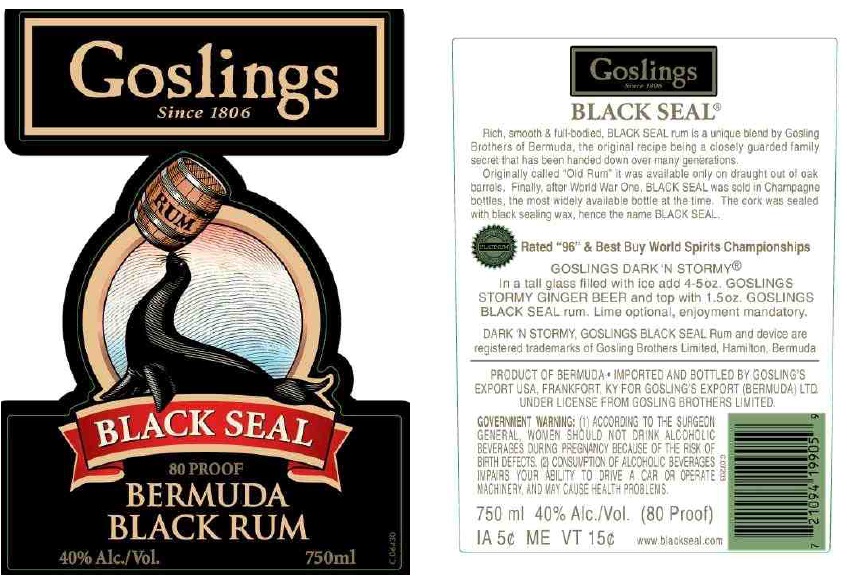 TABC label artwork for Gosling Black Seal Rum