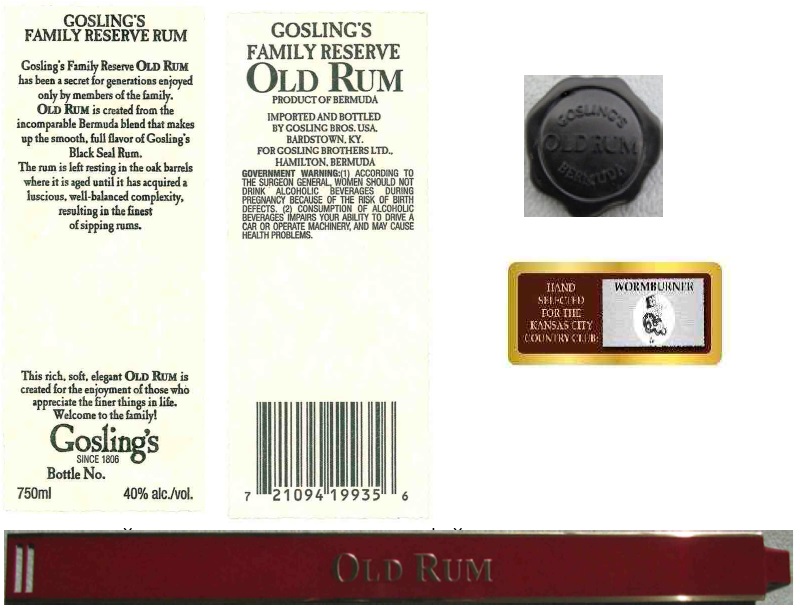 TABC label artwork for Goslings Family Reserve Rum